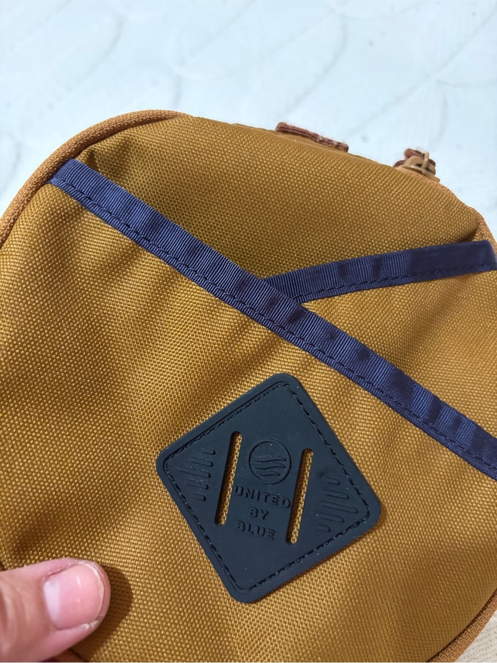 United By Blue Men's Round Utility Pouch in Mustard w  blue trim. - Picture 3 of 11